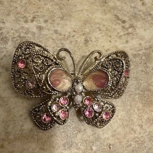 Vintage Pink and Gold Marbled Butterfly Brooch